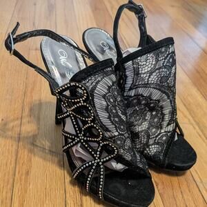Wild Rose 2010s "Kakoa 348" Strappy Lace And Rhinestone Stiletto Heels